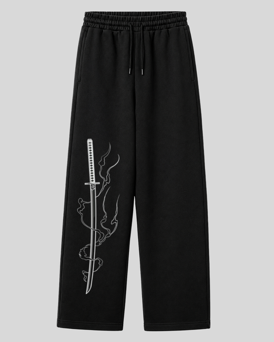 Unisex Oversize Siyah Eşofman Altı Geniş Paça Premium 3 İplik