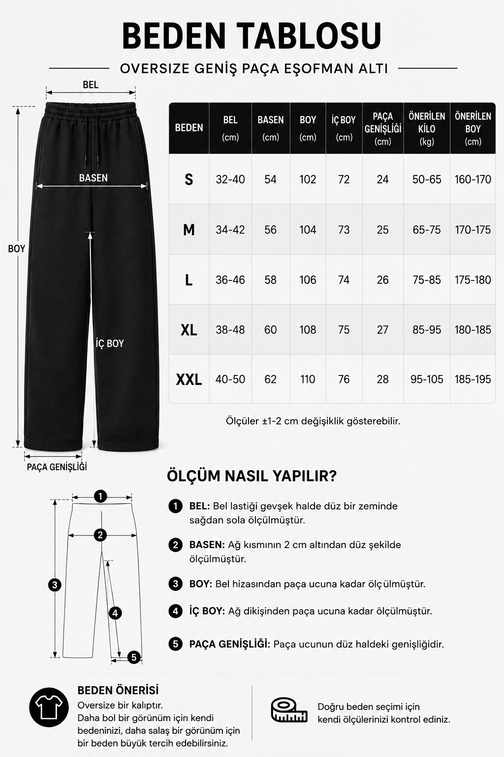 Unisex Oversize Siyah Eşofman Altı Geniş Paça Premium 3 İplik
